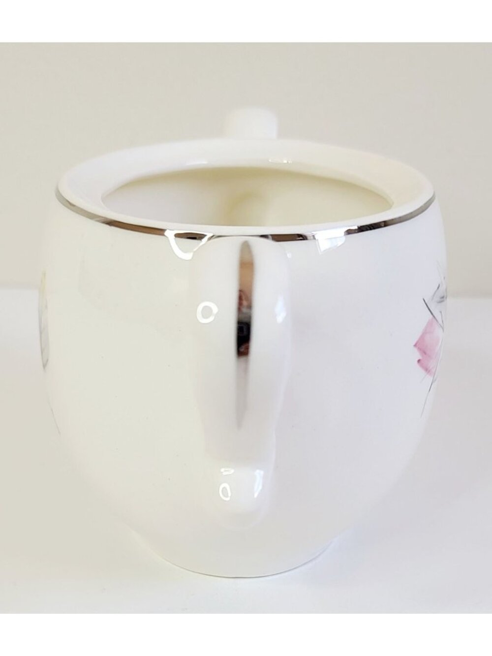 MCM Porcelain Sugar Bowl Pink & Gray Floral Design Silver Trim Vtg Tableware - Picture 6 of 7